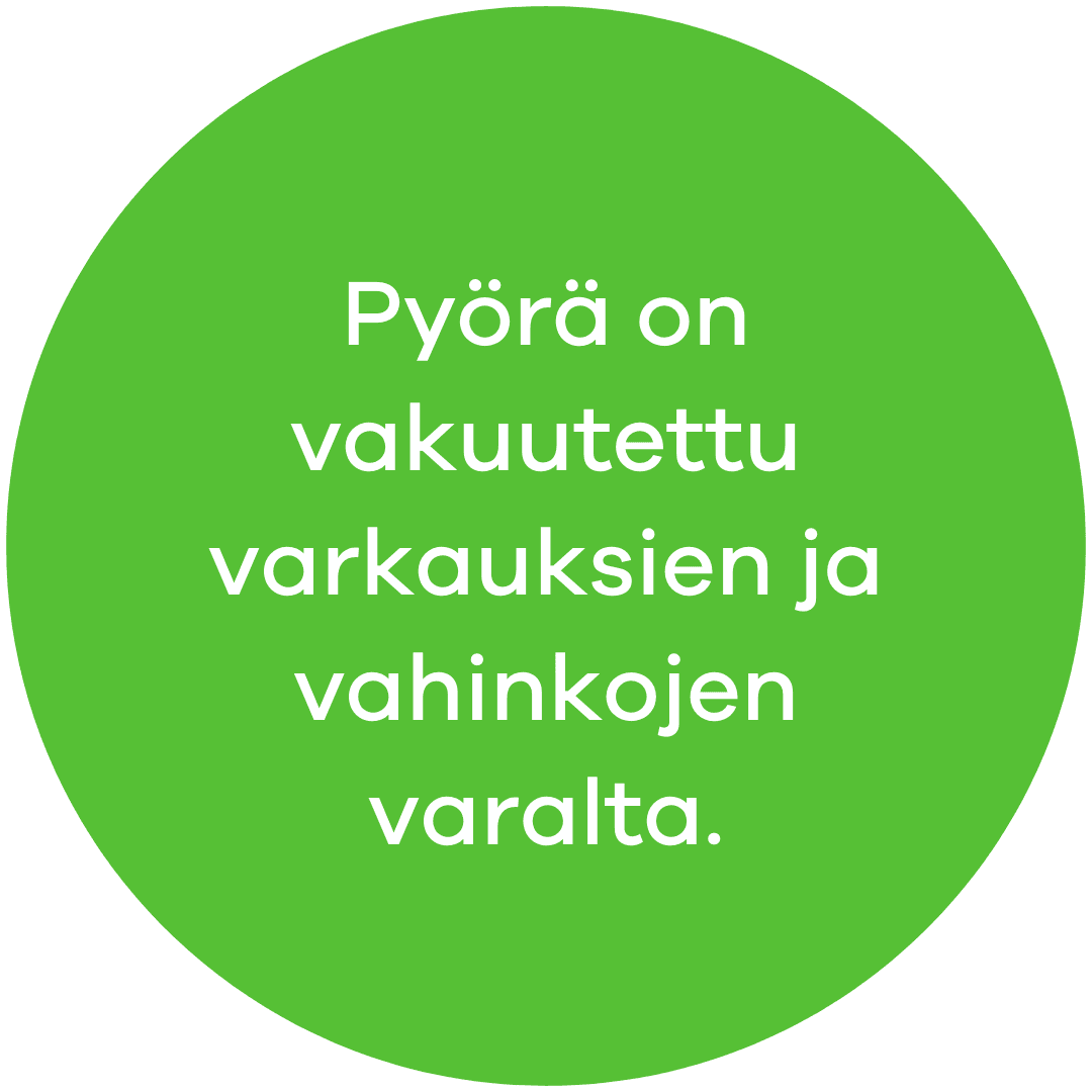 Työsuhdepyörä on vakuutettu varkauksien ja vahinkojen varalta.