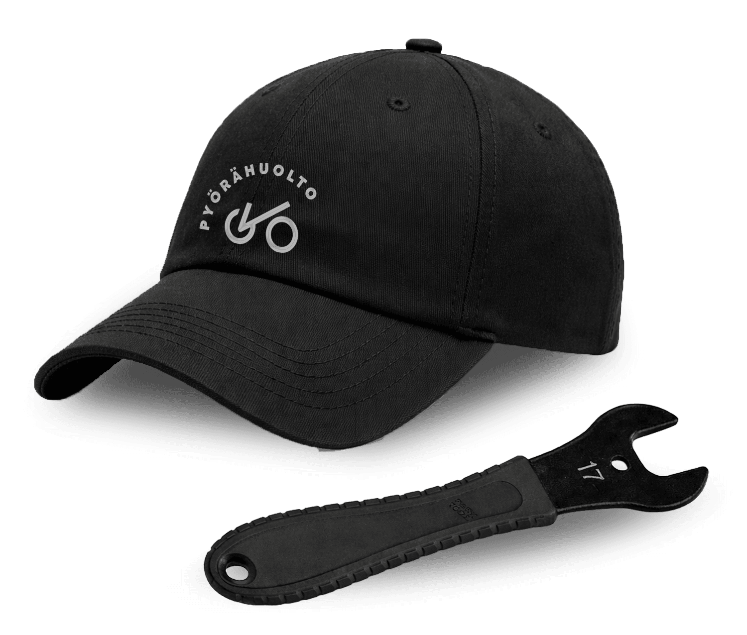 Service gear: a cap and a tool.