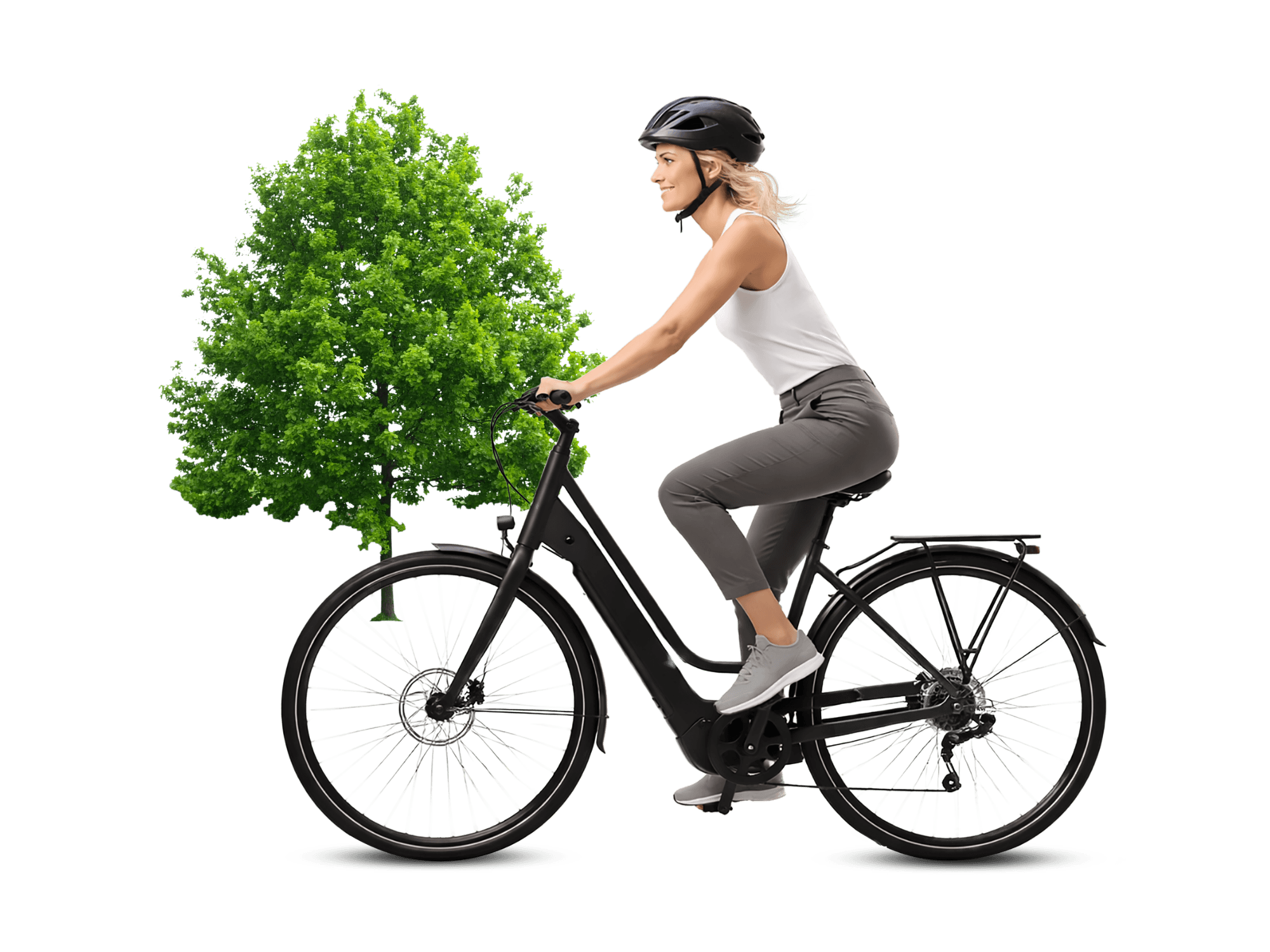 Cyclist riding away on a serviced bike.